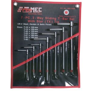 ASSORTIMENTO 7 PEZZI CHIAVI A “T" 3 TESTE TORX® CON ASTA SCORREVOLE CHROM-VANADIUM TX 10-15-20-25-27-30-40