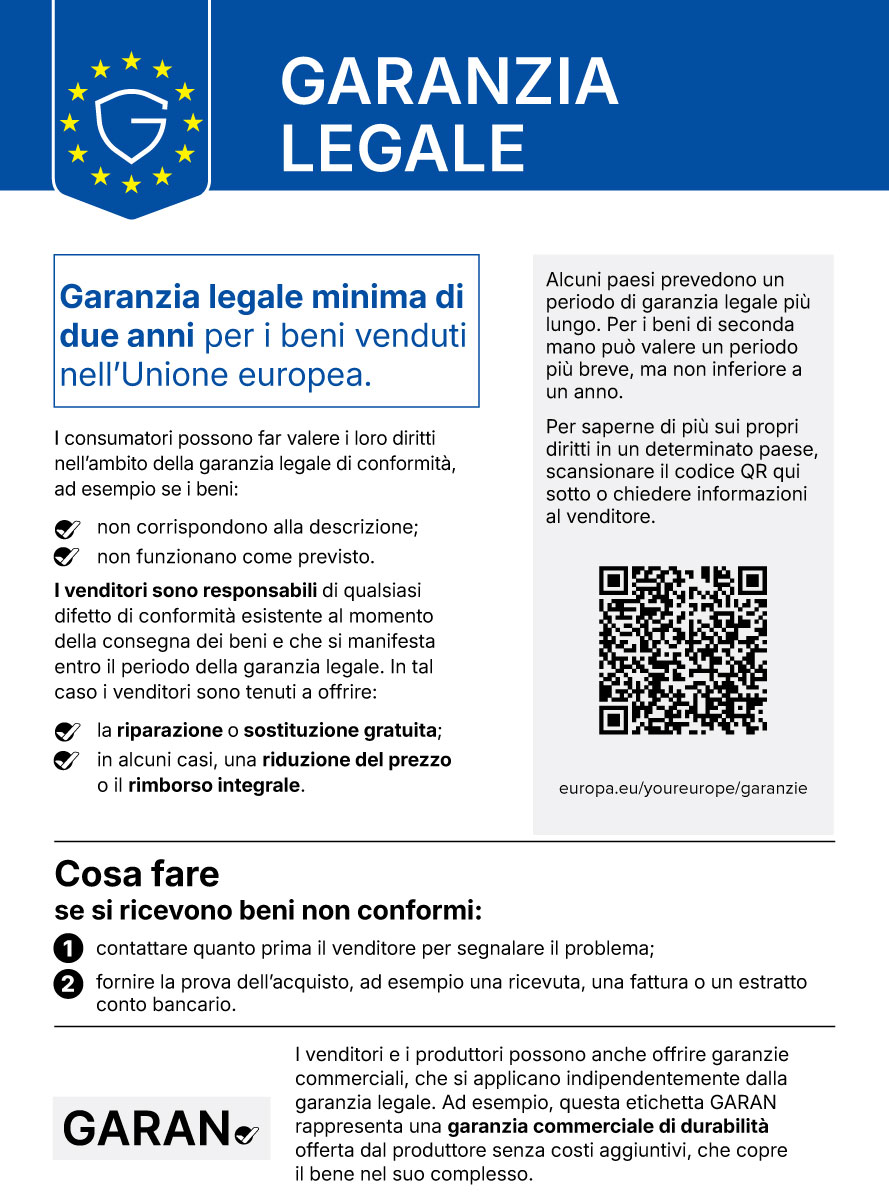 Avviso armonizzato ufficiale sulla garanzia legale di conformità